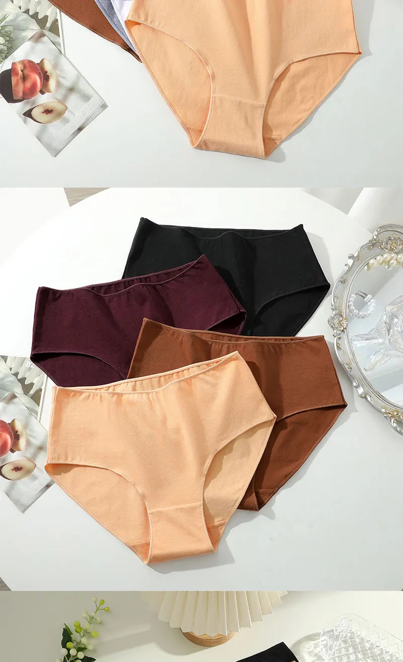 4Pcs/Set Comfort Cotton Panties Women High Waist Briefs Seamless Underwear Breathable Underpants Plus Size Panty S-2XL Intimates