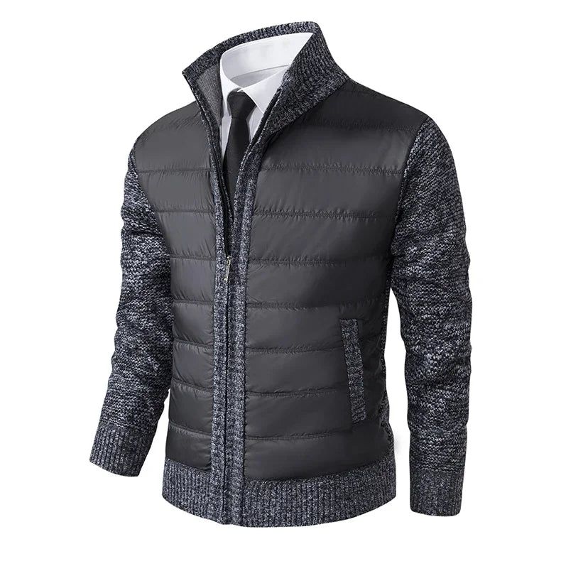 Men Jackets Fleece Cardigan Winter Contrast Splice Knittde Sweater Breathable Thicken Warm Stand Collar Casual Coat Sweater Mens