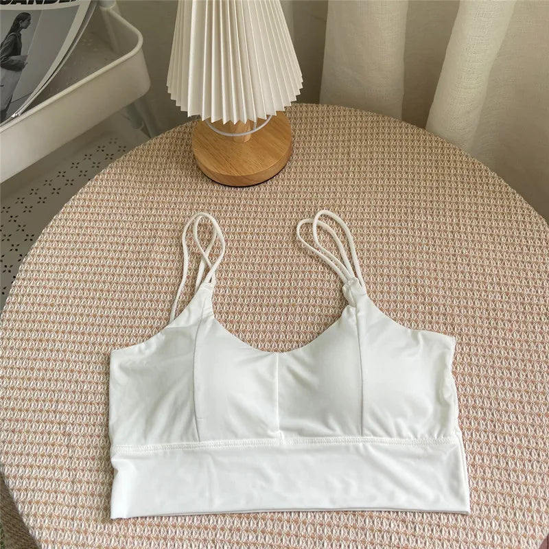 Bra For Women Ice Silk Tube Tops Soft Breathable Underwear Push Up Suspender Brassreie Camisole Female Casual Vest Crop Top Pink
