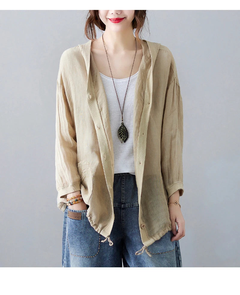 Women Summer Loose Hooded Sunscreen Casual Thin Jackets New Arrival Simple Style Solid Color Female Long Sleeve Hooded Coats