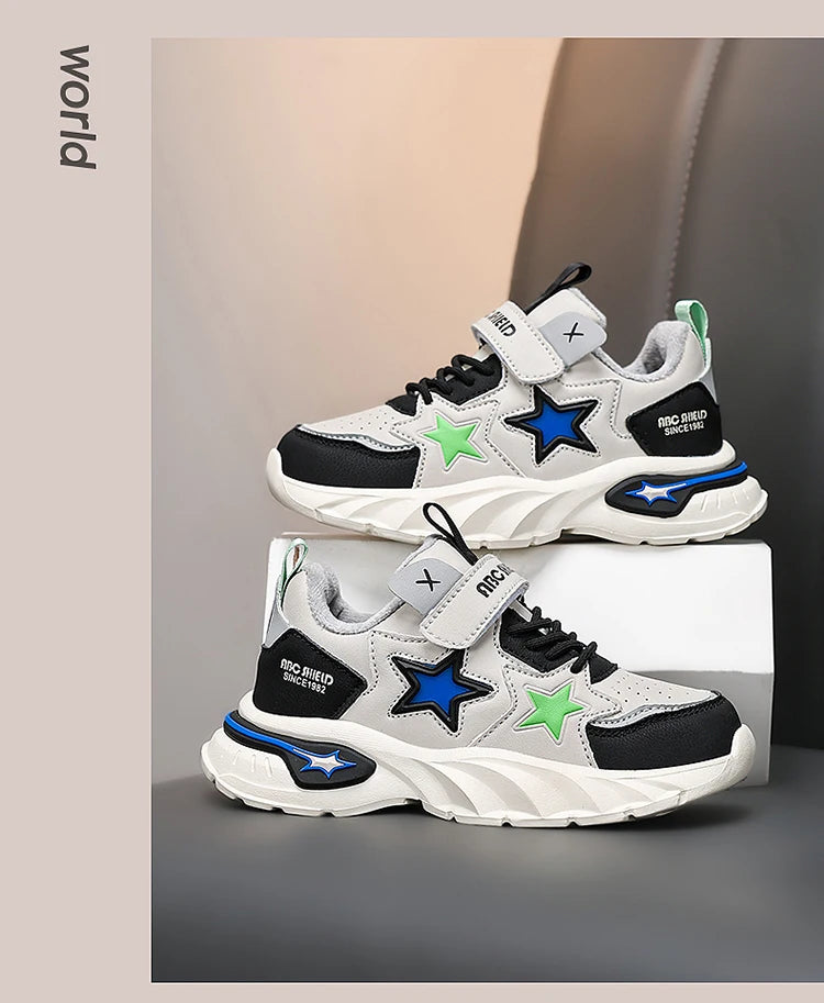 Fashion children's sports shoes boys and girls sports shoes 4 to 10 years old college wind PU leather shoes outdoor casual shoes