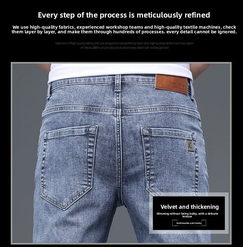 Fleece Thermal Autumn Winter Denim Jeans for Men Pants Warm Thicken Straight Stretch Clothing Fashion Street Causal Denim Pants