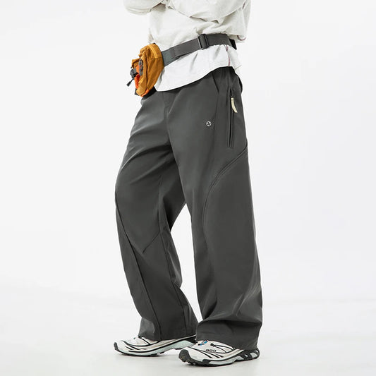 TFETTERS Autumn New Zipper Pocket Men Pants Drawstring Elastic Waist Pants Men Fashion Stitching Design Trouser for Men Clothes