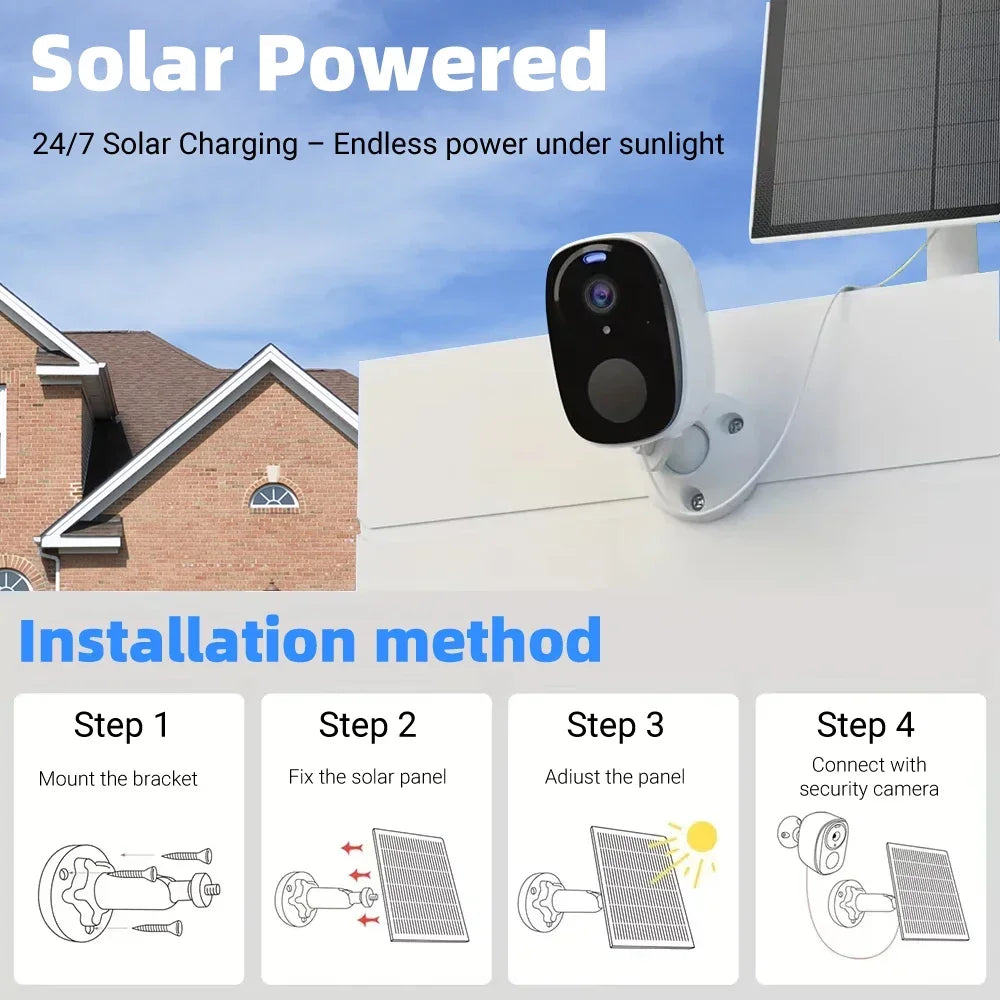 2K 5MP Solar Security Camera Wireless Outdoor Color Night Vision Battery Powered 2.4G WiFi, PIR, Waterproof, Two-Way Alexa