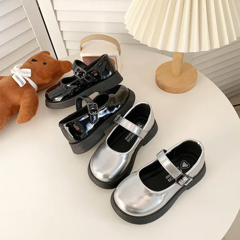 Children Leather Shoes 24-35 Slip-on Round Toe School Sweet Kids Casual Shoe 2025 New Girl's Laofers Pearl Morden Three Colors