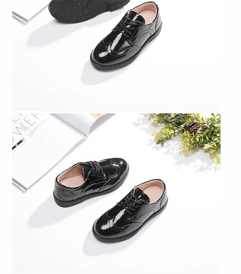 Kids Shoes For Boys Genuine Leather Shoes For Kids Wedding School Show Dress Flats Light Classic Black Children Loafer Moccasins