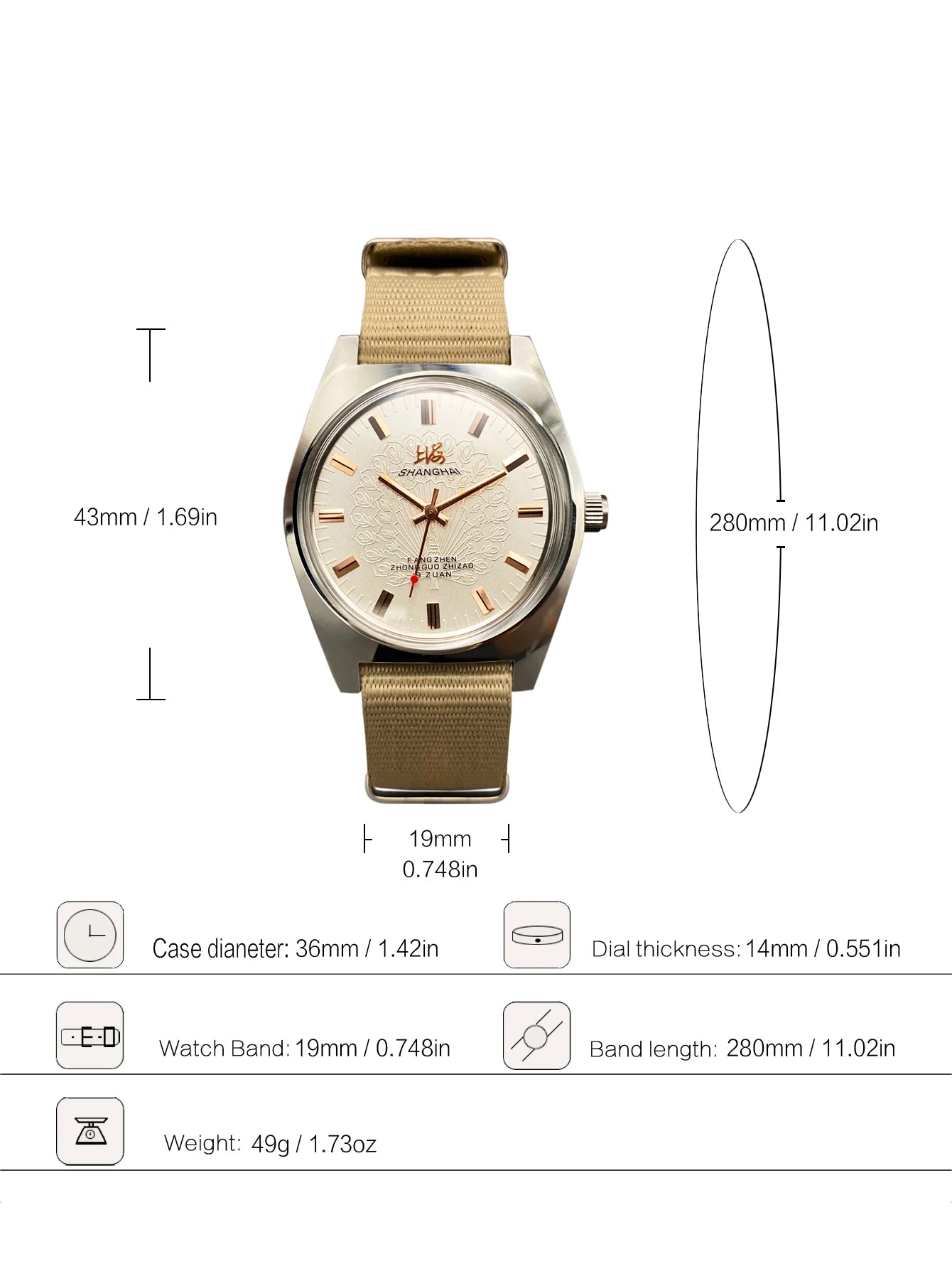 shanghai Mens 36MM Hand-Wind Mechanical Watch 7120 - Stainless Steel Waterproof Bauhaus Design Watch for Men Dropshipping