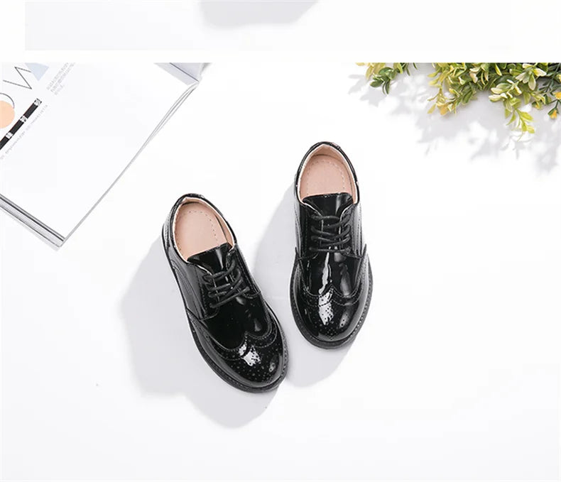 Kids Shoes For Boys Genuine Leather Shoes For Kids Wedding School Show Dress Flats Light Classic Black Children Loafer Moccasins