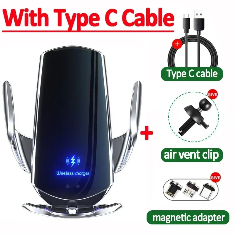 Q3 Smart Sensor Car Phone Wireless Charger 15W Fast Charging Auto-Clamping Car Phone Holder for iPhone and All Qi Enable Android