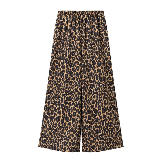 Women Summer New Women's Fashion Versatile Animal Print Elastic Waist Drop Mid Waist Wide Leg Pants