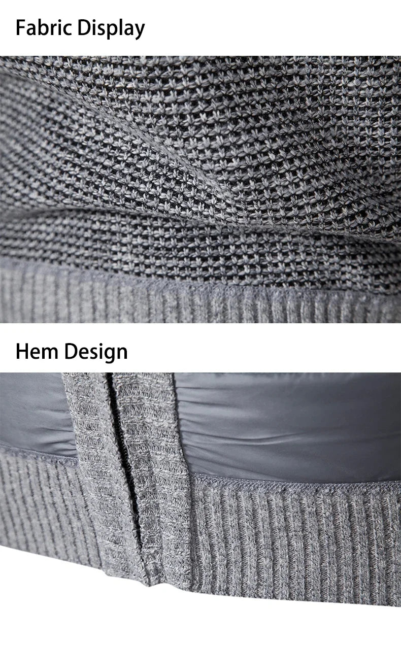 Men Jackets Fleece Cardigan Winter Contrast Splice Knittde Sweater Breathable Thicken Warm Stand Collar Casual Coat Sweater Mens