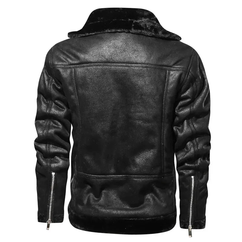 2022 Winter Jacket Mens Suede Leather Jacket Lapel Collar Vintage Style Warm Thick Fur Slim Fit Men Jackets M-4XL