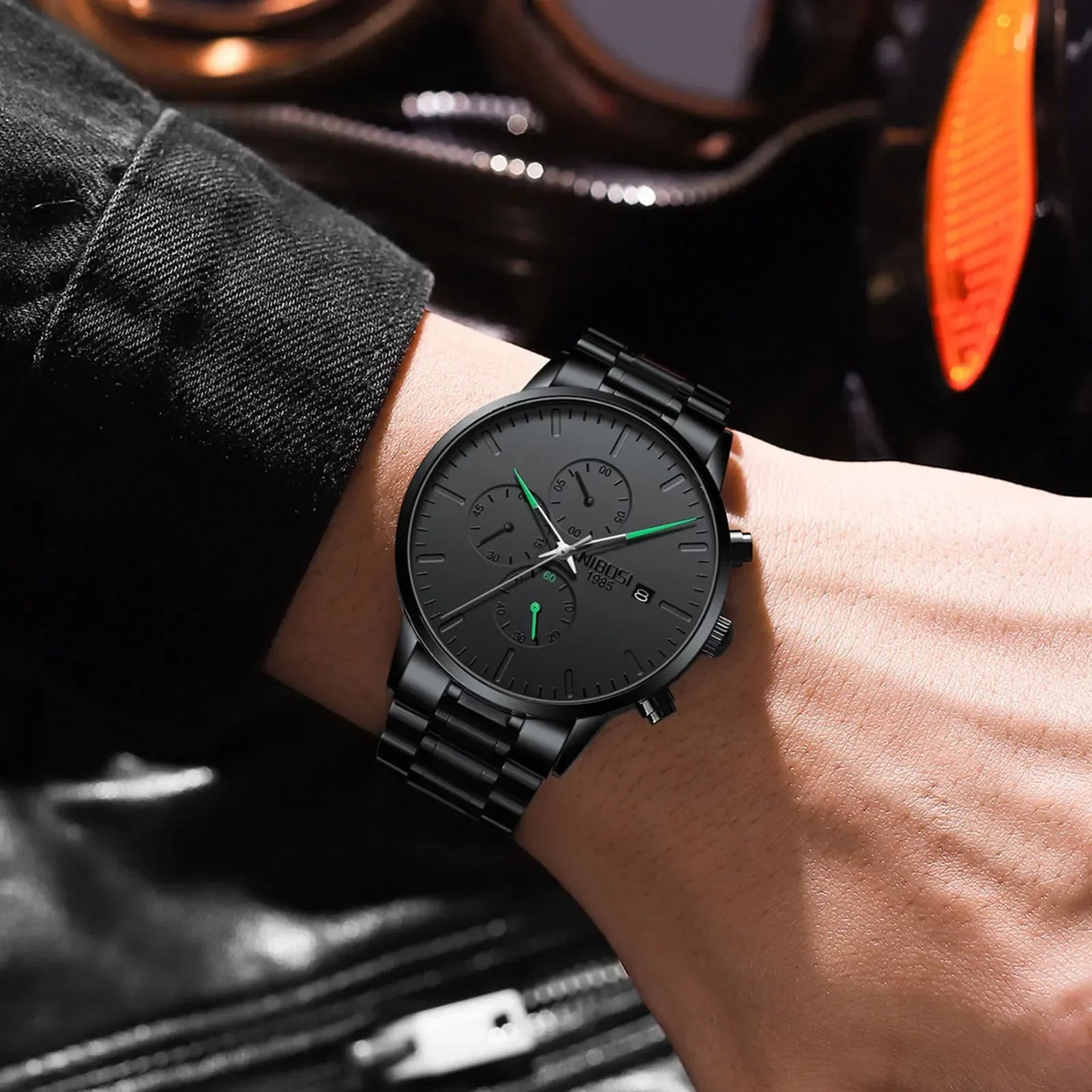 NIBOSI Men's Watches Analog Minimalist Black Dial Watch for Men Business Chronograph Military Casual Wristwatch Stainless Clock