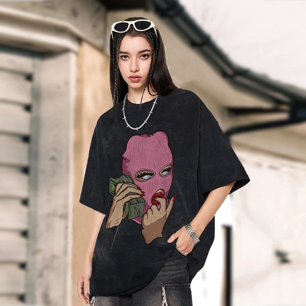 Cotton Women's T-Shirt Abstract Skull Call Women's Print Shoulder Round Neck Wash Summer Designer Trend New Short Sleeves
