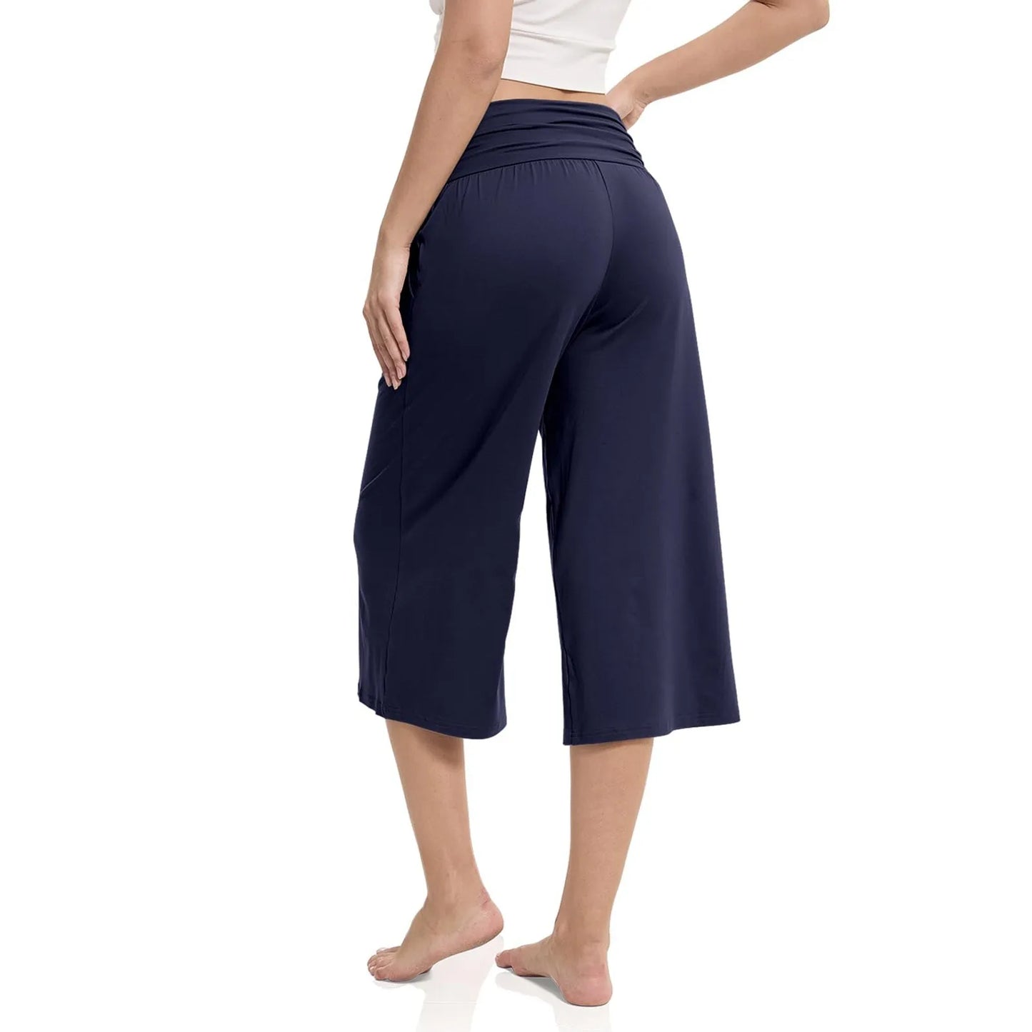 women pants summer loose cropped pants High Waist Solid Color Casual Trousers Pants With Pockets cozy breathable pantalon femme