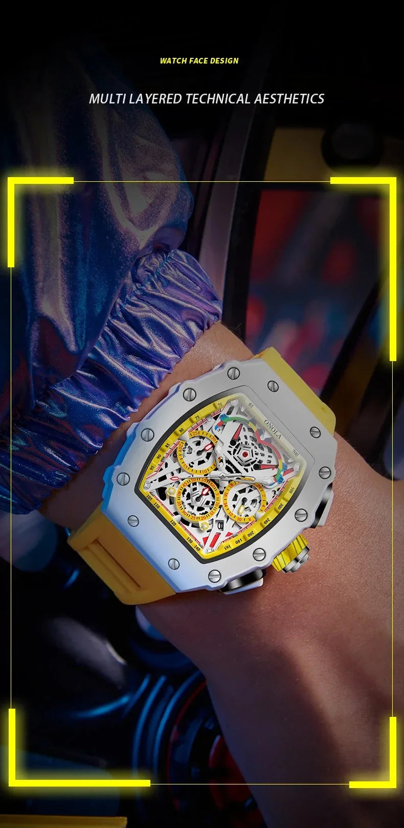 Watches for Man ONOLA 6827W Trend White Men Watch Waterproof Chronograph Quartz Wristwatch Sports Silicone Strap Reloj Hombre