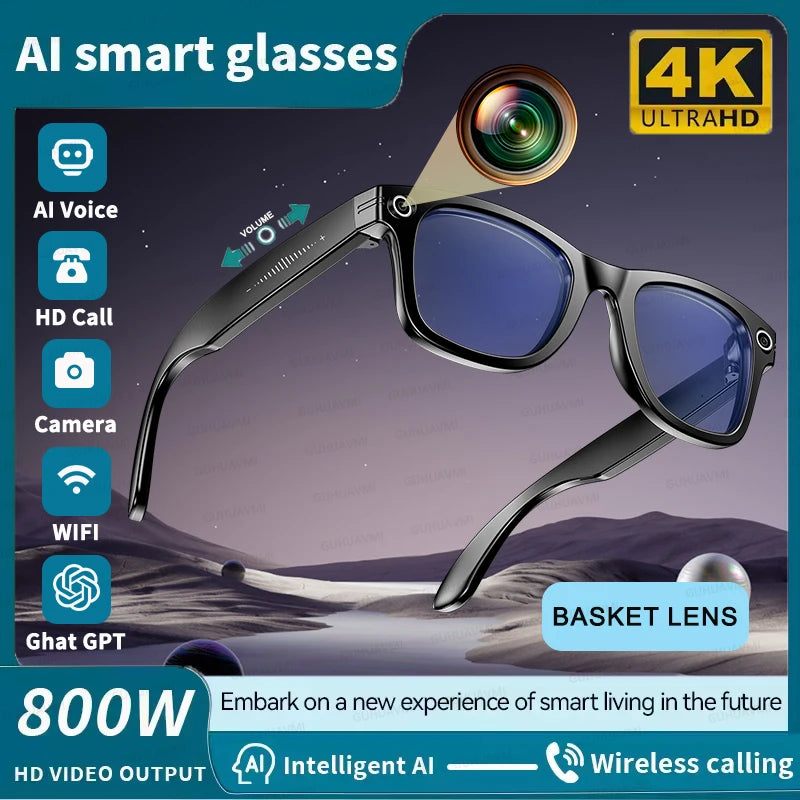 New Camera Glasses 800w Pixel 4K UHD Camera Recording Noise Reduction Ai Recognition Translation Anti Blue Light Smart Glasses