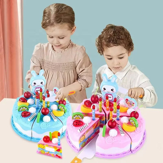 Kids Toy Simulation DIY Birthday Cake Model Kitchen Pretend Play House Cutting Fruit Food Toy for Toddler Children Gift Boy Girl