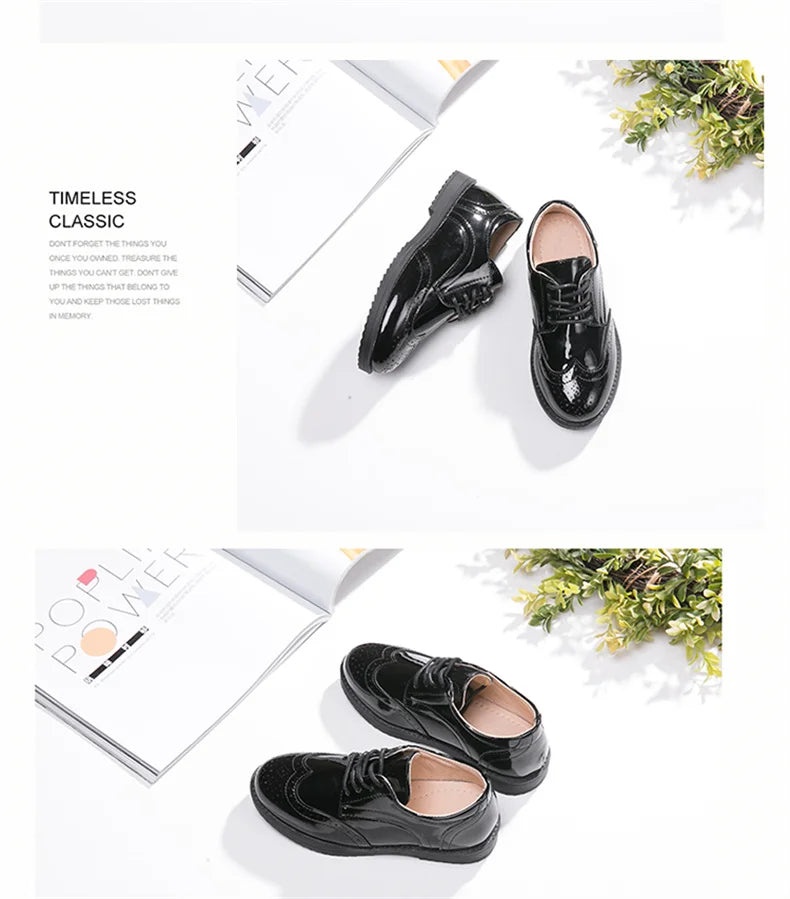 Kids Shoes For Boys Genuine Leather Shoes For Kids Wedding School Show Dress Flats Light Classic Black Children Loafer Moccasins