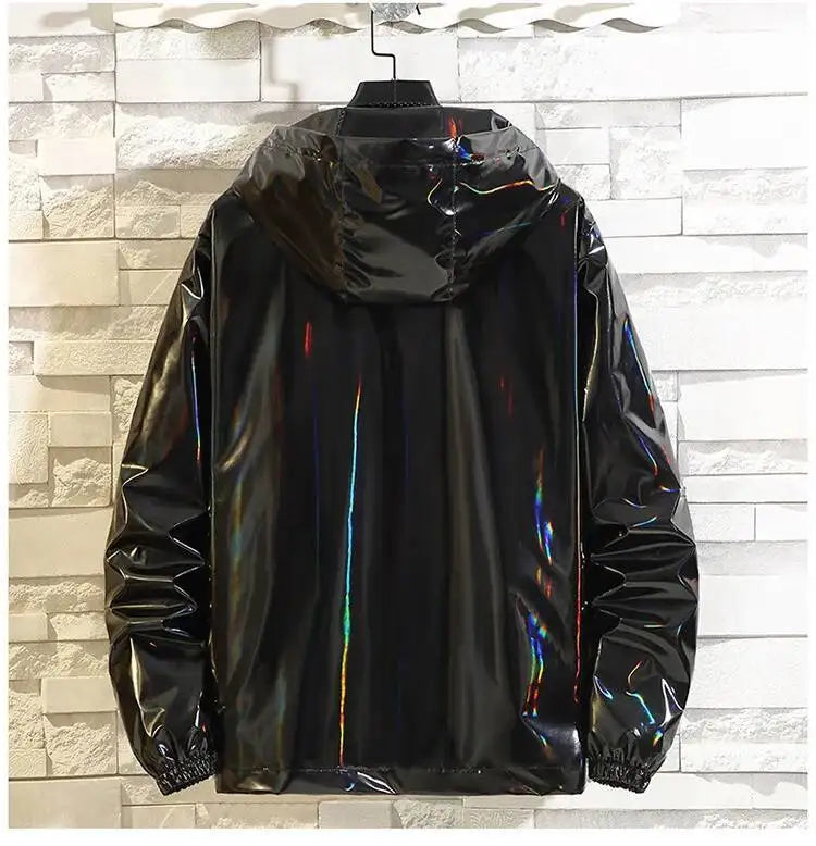 #4201 Black Sliver Shinny Jacket Men Bomber Jacket Korean Style Hip Hop Jacket Slim Men Jackets And Coats Streetwear Hooded Coat