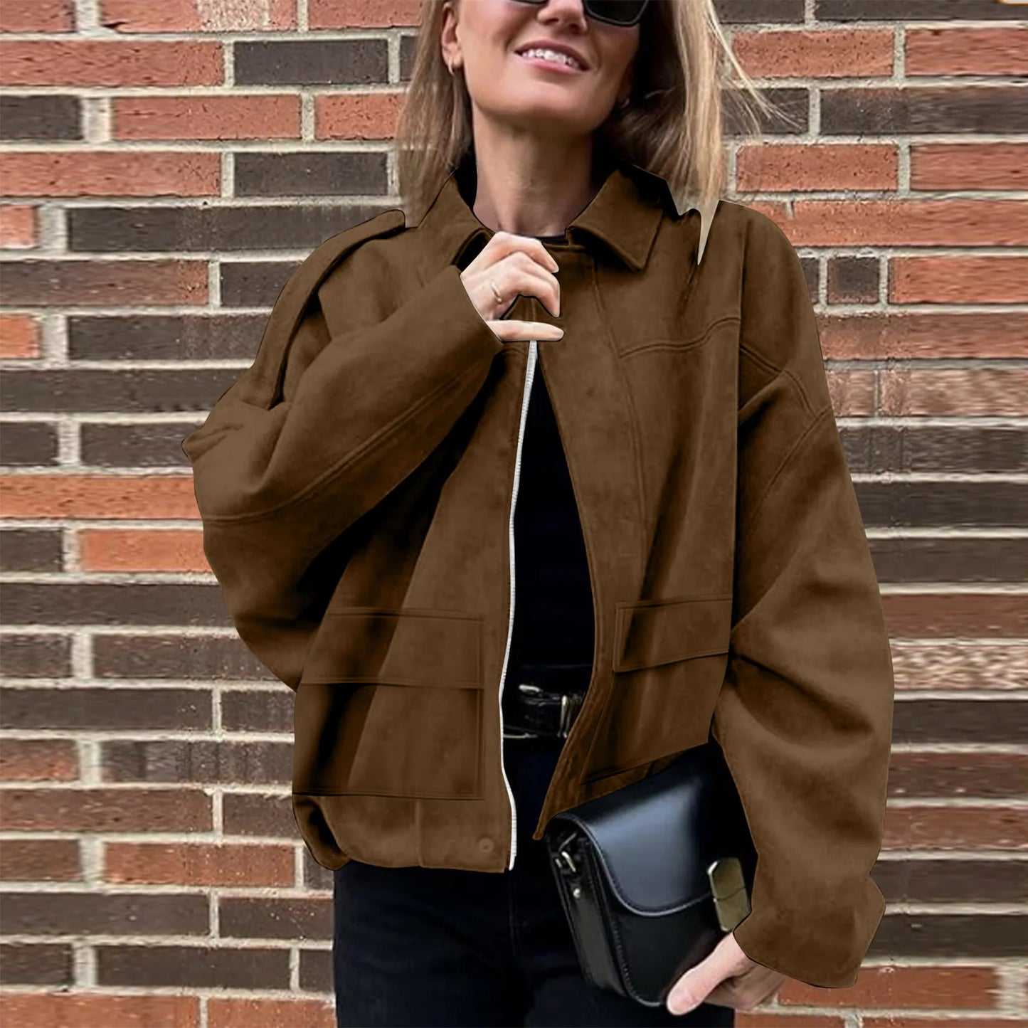 Women's Jacket Fashionable Long Sleeve Zip Up Cropped Coat Autumn Streetwear Cropped Jackets Chic Street Youth Casual Jackets