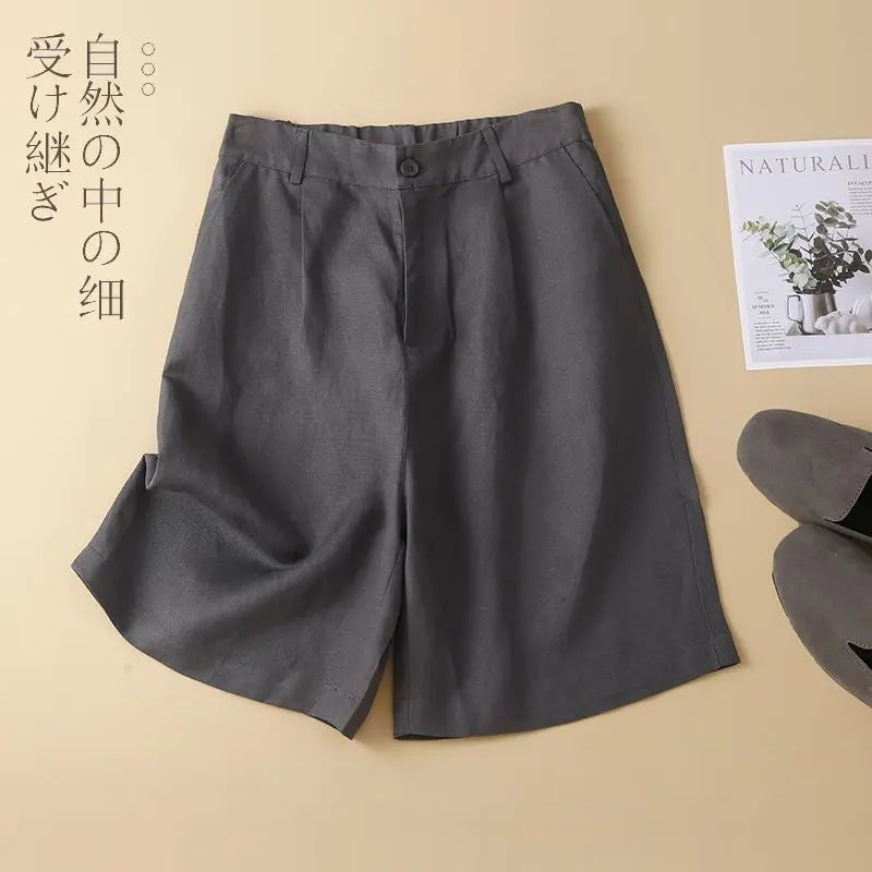 Women's Shorts Cotton Linen High Waisted Short Pants Casual Loose Solid Purple Button Summer Shorts for Women