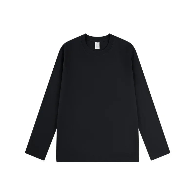 230G Men T Shirts Pure Combed Cotton Heavy Round Neck Solid Color Long-sleeved Men's T-shirt Loose Bottoming Shirt Tops For Male