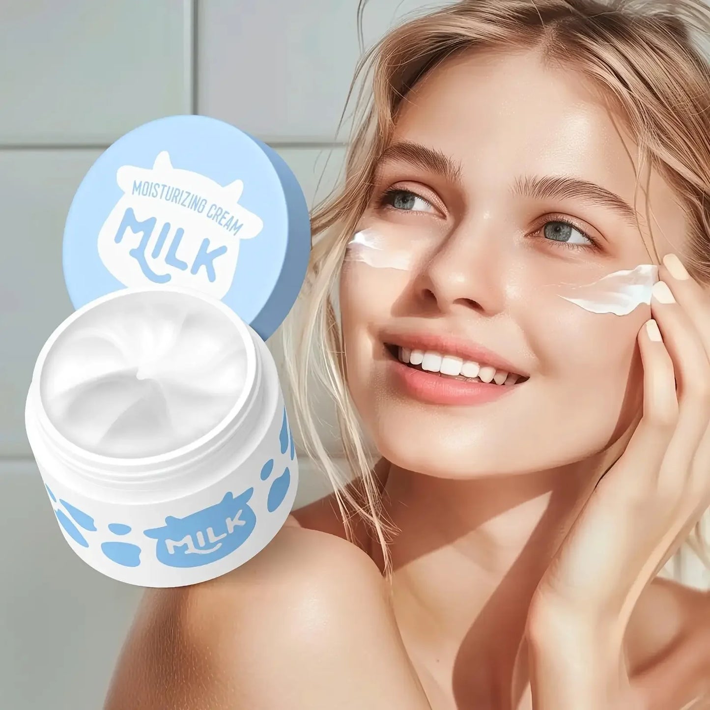 Milk Skincare Set - Hypoallergenic and Moisturizing | Facial Cleanser + Essence + Face Cream + Hair Band + Cleansing Brush