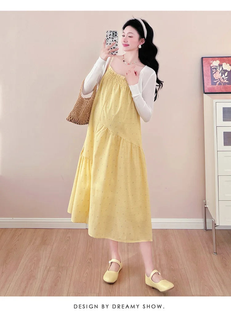 Pregnant Women's Dress 2025 Summer New Style Temperament Small Fresh Age Reducing Polka Dot Long Skirt