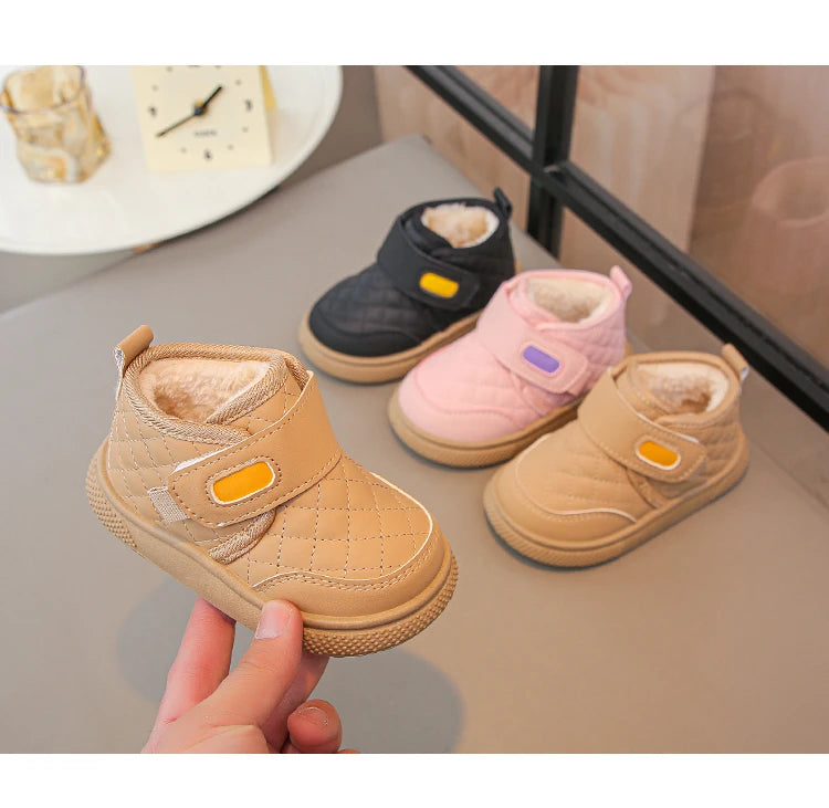 Kids'Casual Shoes Ankle Boots PU Leather Water-Resistant Winter Shoes For Children Anti-slip Warm Pink Black Shoes Size 21-31