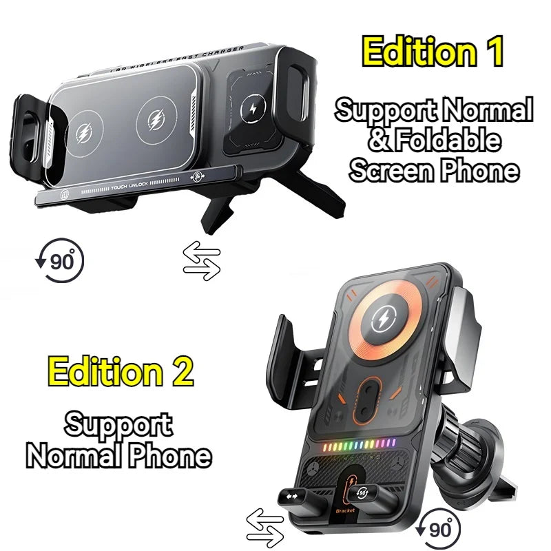 15W Universal Car Phone Wireless Charger Holder 360° Rotation Mount for Samsung Galaxy Fold 6 5 4 3 Z Flip S25 S24 Iphone 16 15