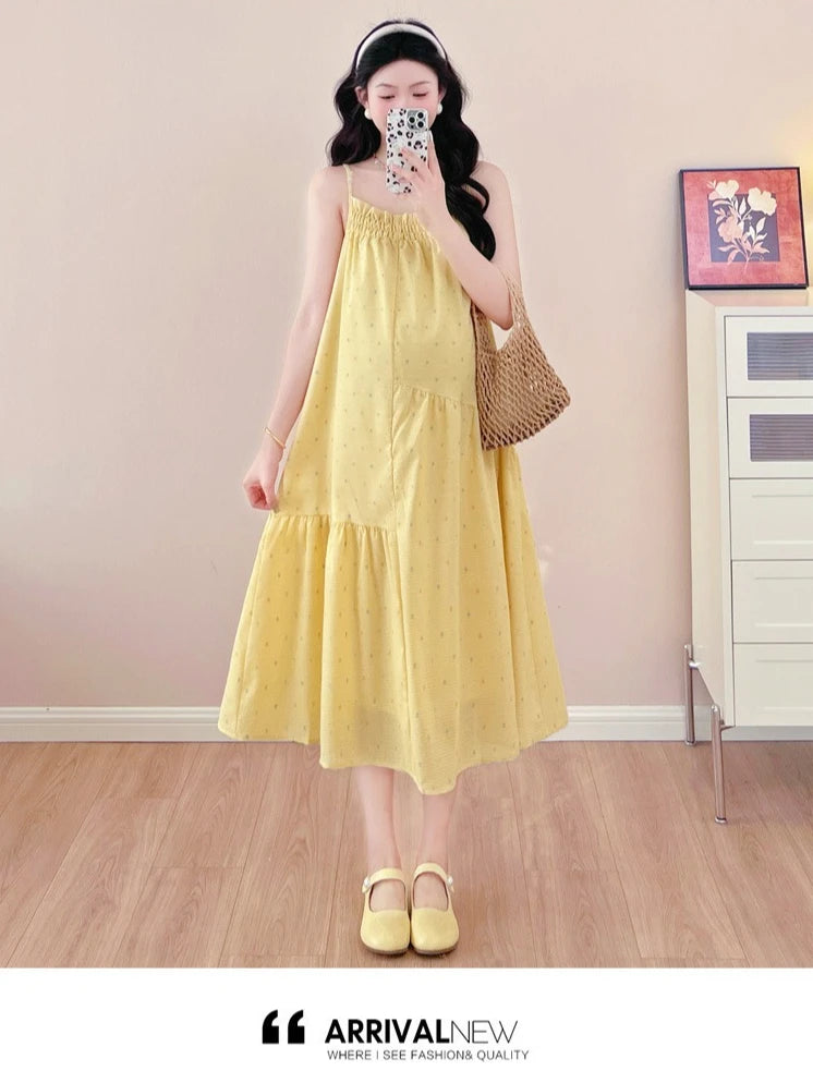 Pregnant Women's Dress 2025 Summer New Style Temperament Small Fresh Age Reducing Polka Dot Long Skirt