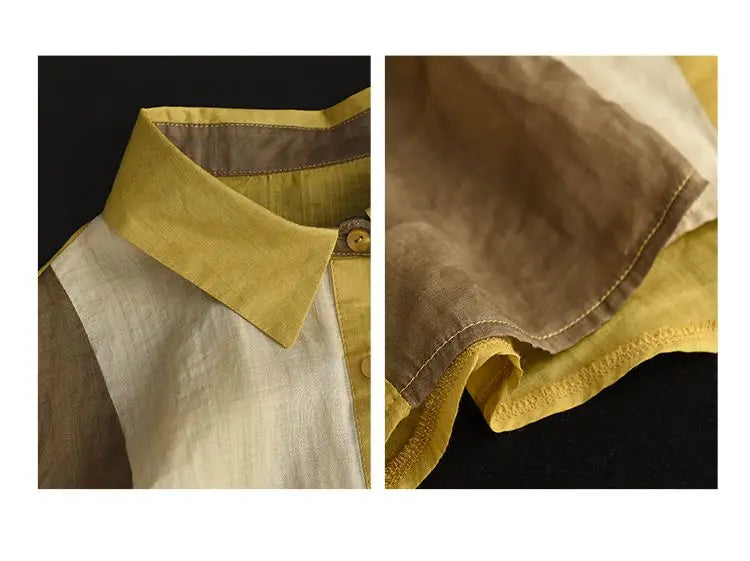 Cotton and Linen Shirt for Women Fashionable and Versatile Cardigan Lapel Top Thin