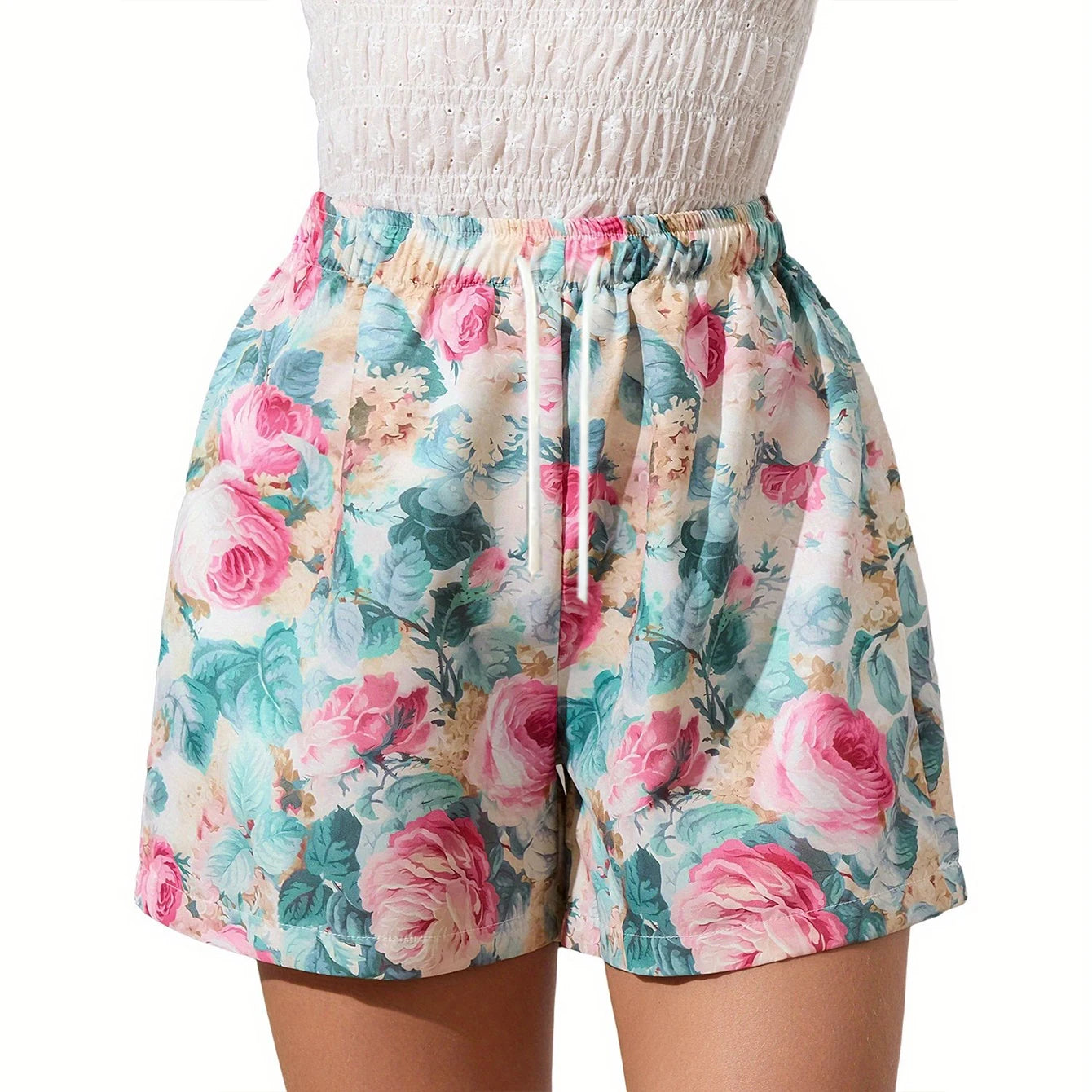 Summer Women flowers Print Seaside Beach Casual Shorts Hawaii Vacation Daily Shorts Home Shorts Female Clothing