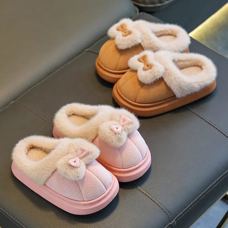Kids'Casual Shoes Ankle Boots Bow Cotton Solid Color Winter Shoes For Girls Anti-slip Warm Pink Beige Shoes Size 17cm-22cm