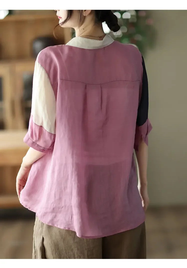 Cotton and Linen Shirt for Women Fashionable and Versatile Cardigan Lapel Top Thin