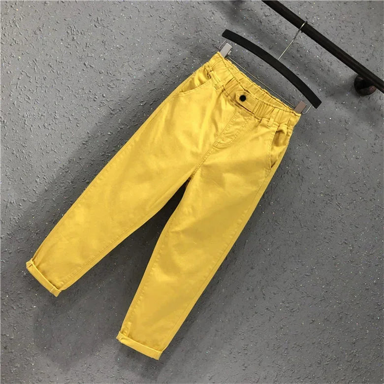 Woman Jeans Pants Denim Cropped Women's Autumn Casual Pants Elastic Waist Loose Feet Pantalones Vaqueros Mujer