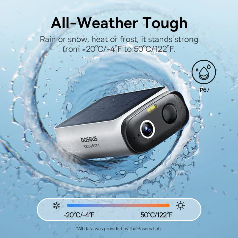 Baseus Security S1 Lite Solar Security Camera Wireless Outdoor Camera Continuous Power 2K Resolution 135°FOV IP67 Wifi Camera