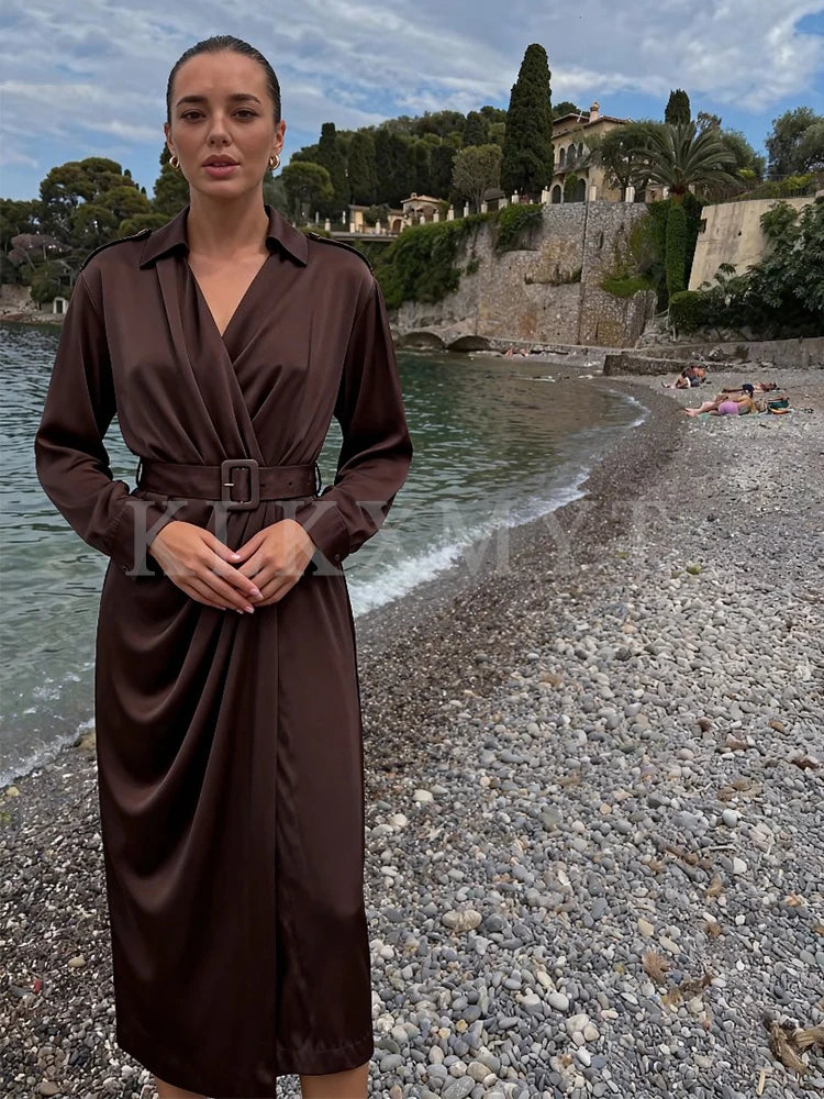 Women Leisure Dress 2025 Women Spring Autumn Fall New Fashion long sleeves With Belt Dresses Women Elegant Party Dress Dress