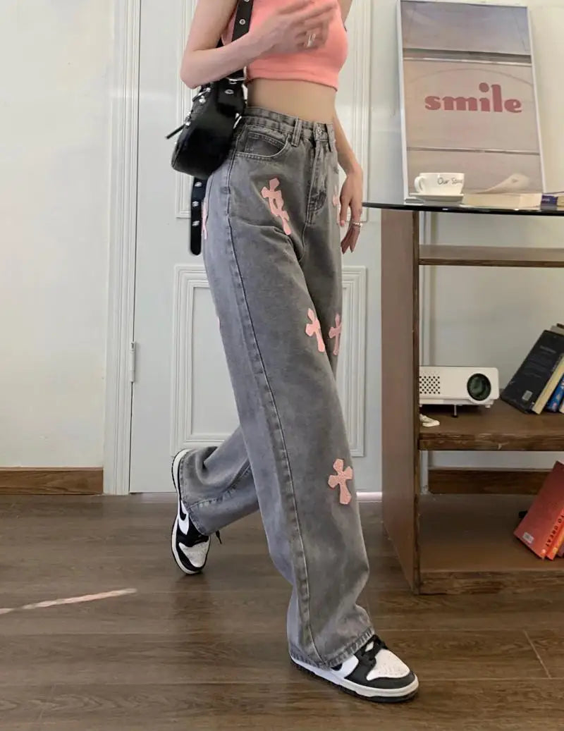 Denim Pant Women Jeans Vintage Straight Jeans Trousers Autumn Spring Fashion Female Gray Hight Waist Casual Wide Leg Jeans Pants