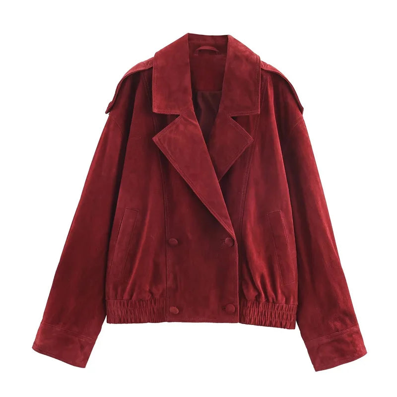 Women's Jacket 2025 Winter New Red Long-Sleeve Suede-Effect Loose Jacket Casual Fashion Versatile Style