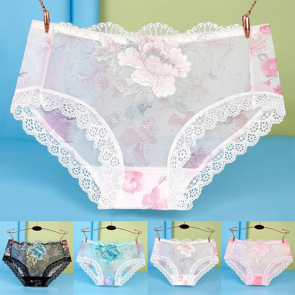 Women Sexy Lace Embroidery Panties Briefs Bragas Mujer Transparent Underwear Skin-Friendly Lingerie for Ladies Underpanties