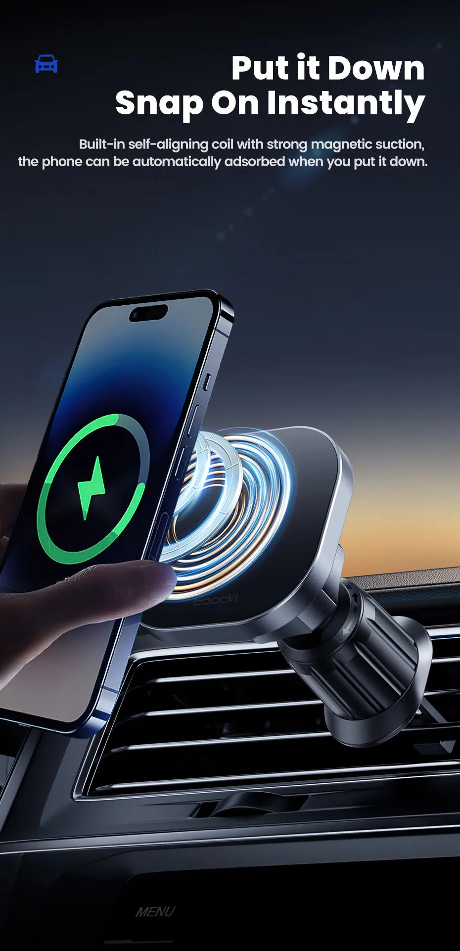 Toocki Magnetic Car Wireless Charger Car Phone Holder Air Outlet 15W Fast Charging Charger in Car For iPhone 15 14 13 12 Pro Max