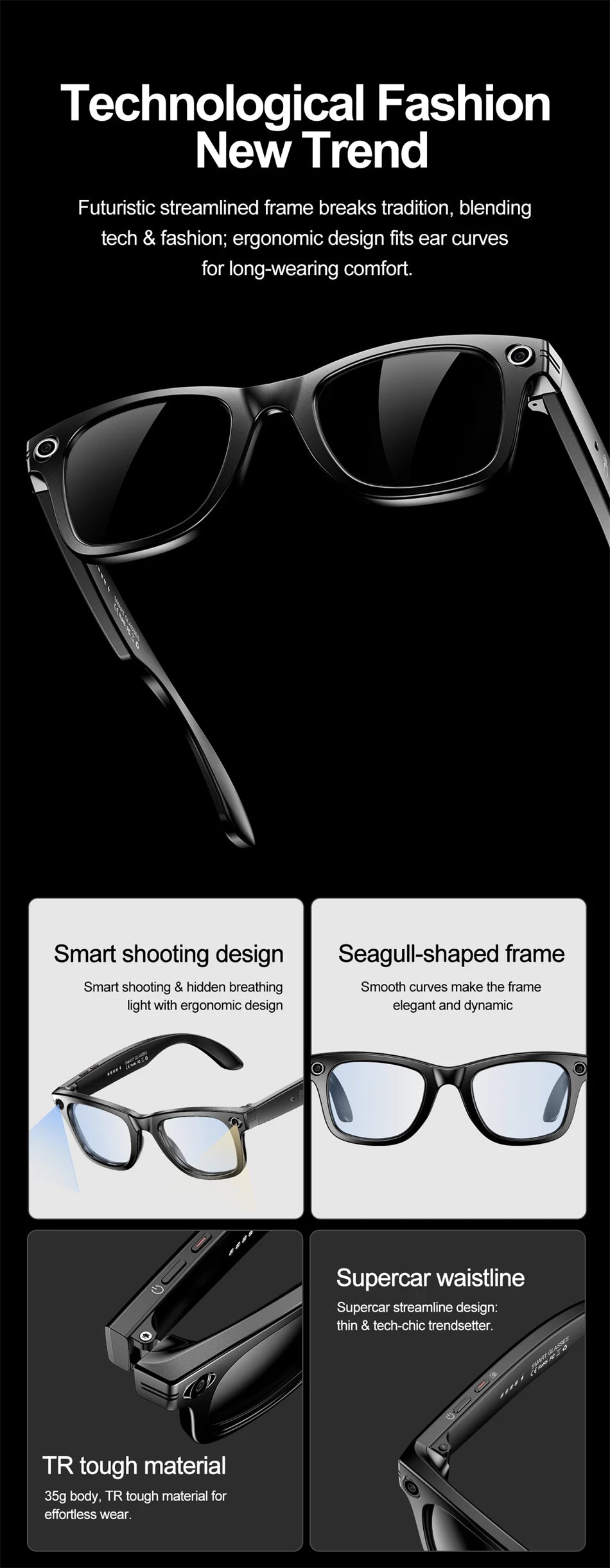 LIGE AI Smart Glasses with Camera Sunglasses 100W Camera Video Recorder Wireless Bluetooth Call Anti-blue Glasses for Man Women