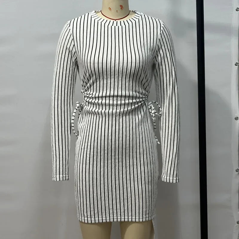 Dresses for Women 2025 Fashion O-Neck Package Hip Women Dress Slim Long Sleeve Striped Dress Women Vestidos De Verano Mujer Q24
