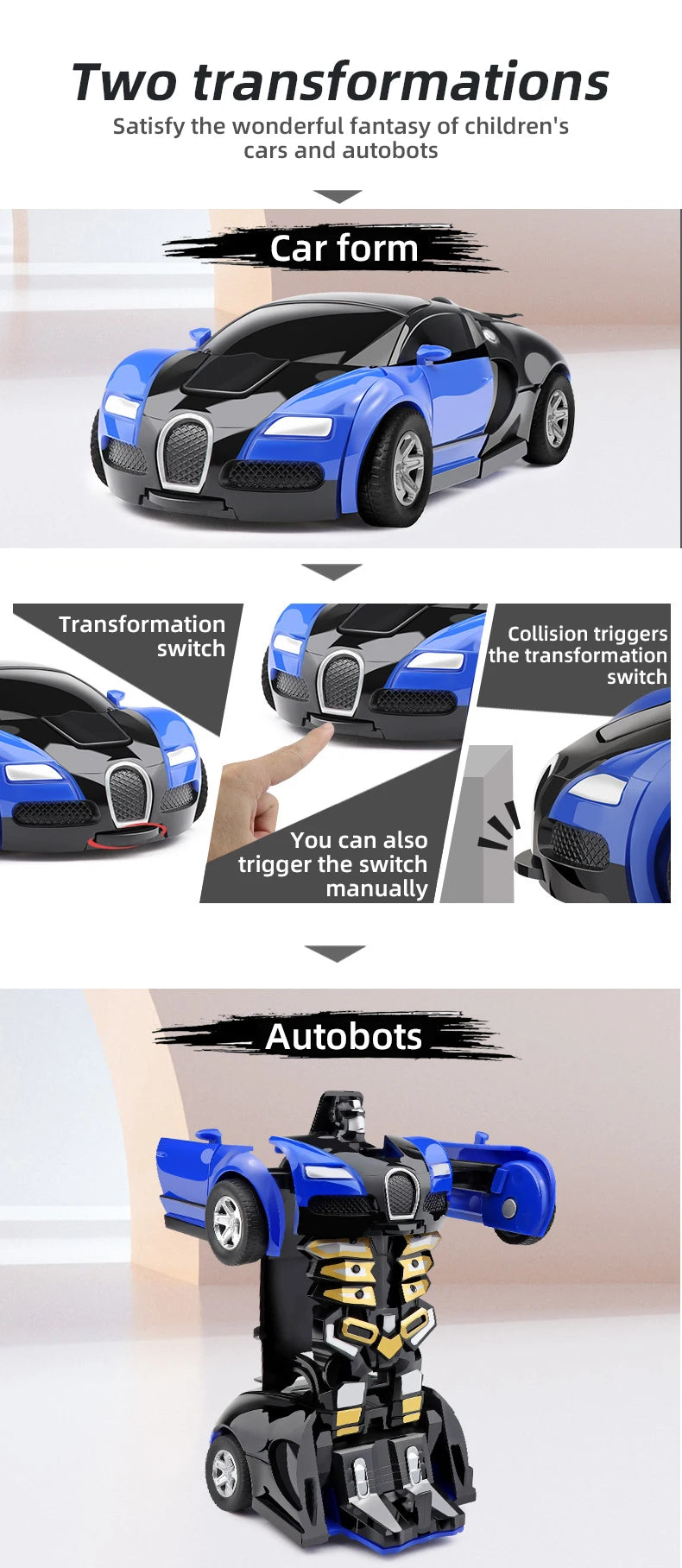 Kids Toys One-key Deformation Car  Automatic Transform Robot Diecasts Toy Funny Mini 2 In 1 Plastic Model Car Amazing Gifts Boys