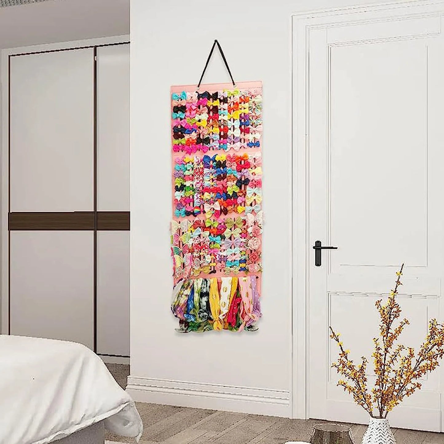 Hair Bows Holder, Large Capacity Hair Clips Storage Hanger Baby Accessory Display Sturdy Rope Wall Hanging For Girls Room Decors