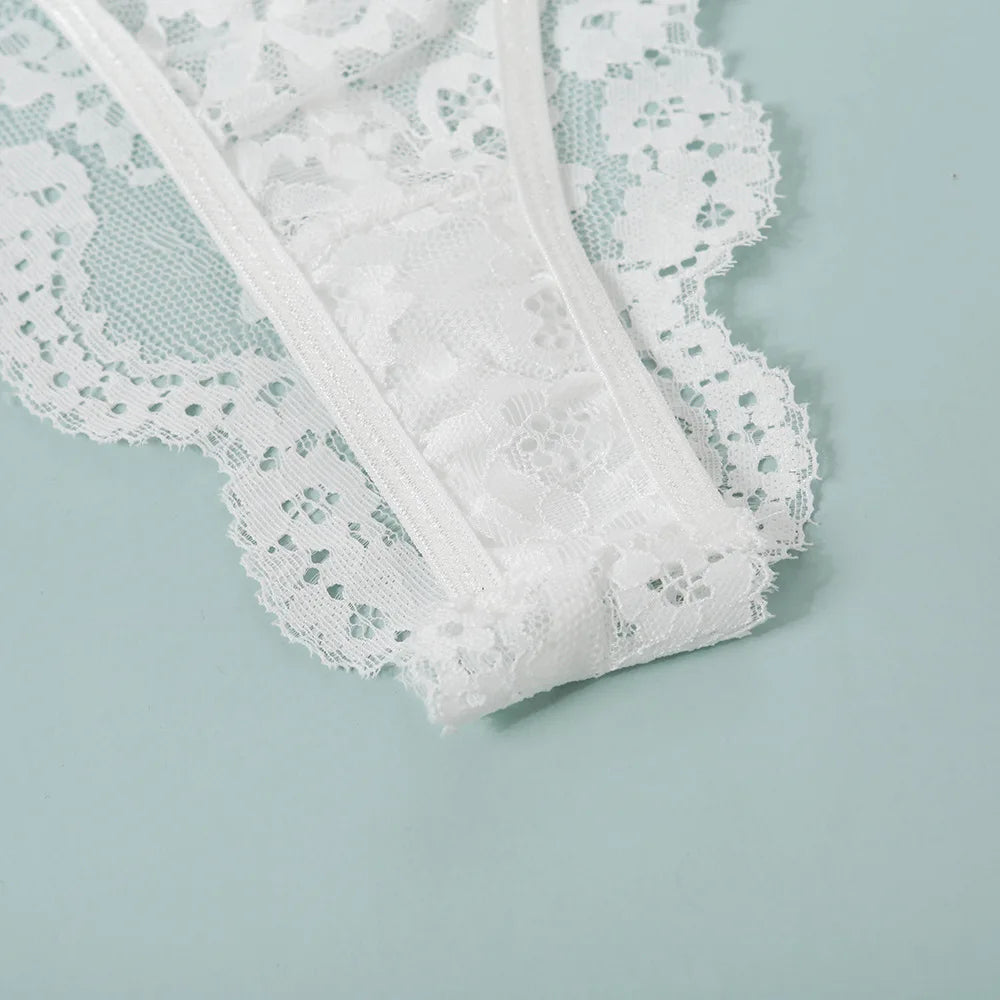 Bra for Women Bra and Panty Set Thongs Push-up Sexy Lingeire Eroitc Underwear Transparent Lace Belt Steel Ring Three-point Set