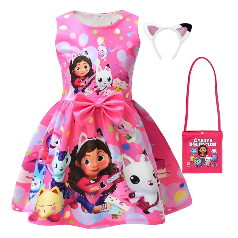 Gabby's Dollhouse Kids Clothes Summer Baby Girls Cute Princess Dress Cartoon Gabby Cats Toddler Girls Birthday Party Dresses
