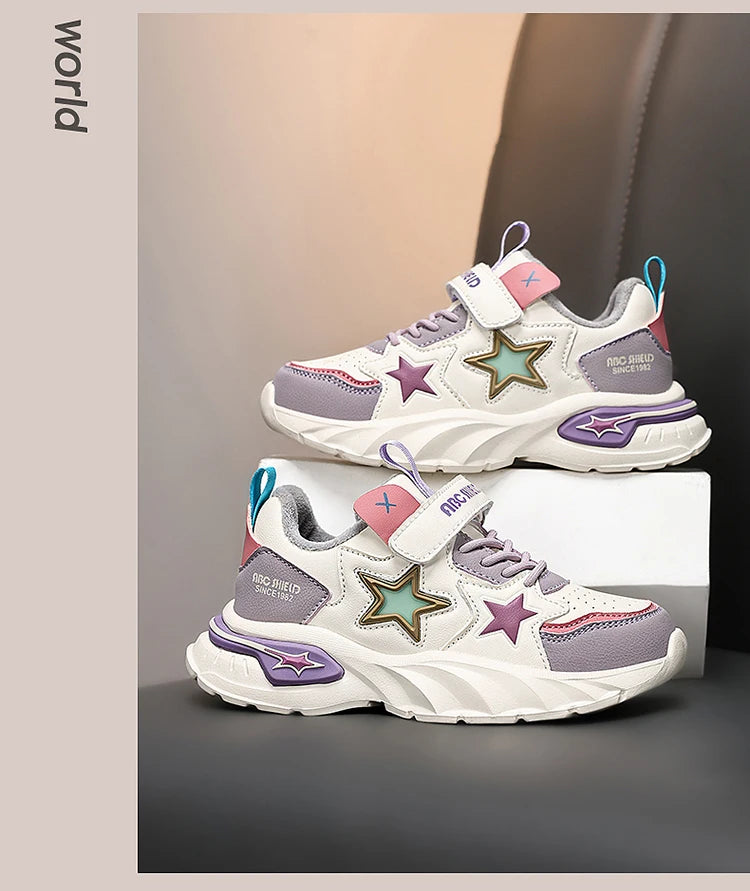 Fashion children's sports shoes boys and girls sports shoes 4 to 10 years old college wind PU leather shoes outdoor casual shoes